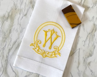 Monogrammed Linen Guest Towel: Embroidered Initial, Wedding Gift