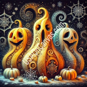 A whimsical, surreal Halloween-themed image - Fall Decor, Vintage Farmhouse Decor, Halloween Decor, Farmhouse Art ,Framed haloween Prints