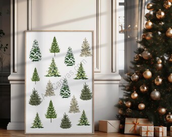Snowy Christmas Trees Wall Art - Winter Holiday Print with Pine and Fir Trees - Festive Home Décor