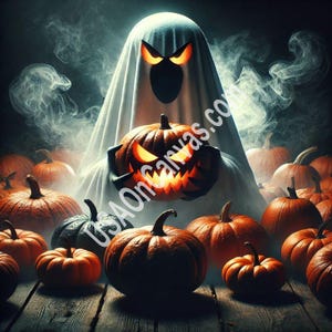 Spooky Ghost - Vintage Farmhouse Decor, Halloween Decor, Farmhouse Art, Framed haloween, Canvas Prints Haloween, Wall decor pompkins