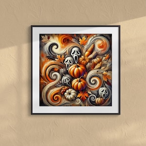 Abstarct surreal Halloween-themed image - Fall Decor, Vintage Farmhouse Decor, Halloween Decor, Farmhouse Art,Framed haloween Prints pompkin