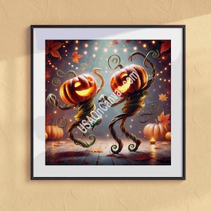 Pumpkin Dancers - Vintage Farmhouse Decor, Halloween Decor, Farmhouse Art, Framed haloween, Canvas Prints Haloween