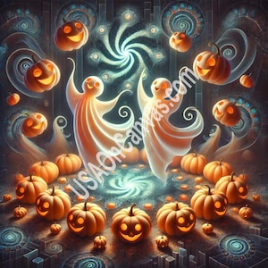 A whimsical, surreal Halloween-themed image - Vintage Farmhouse Decor, Halloween Decor, Farmhouse Art ,Framed haloween Prints
