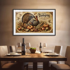 Vintage Thanksgiving Turkey Wall Art - Rustic Harvest Cornucopia Decor - Antique Style Fall Print - Festive Holiday Home Decor