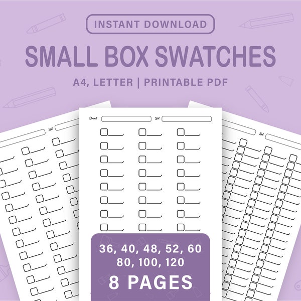 Box Color Swatch Chart, Printable Color Swatch Template, Artist Color Swatch Chart