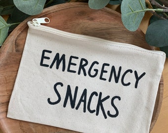 Emergency Snacks handgeschilderd ontwerp op canvas ritszakje Cadeau voor iedereen