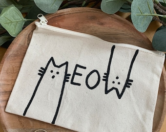 Leuke kat handgeschilderde rits zakje make-up tas cadeau voor kattenliefhebber o