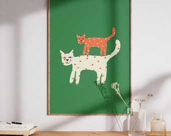 Impression d'art chat à pois ludique : décoration d'intérieur moderne (téléchargement numérique)
