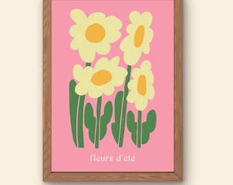 Imprimé floral rose minimaliste : oeuvre d'art murale botanique moderne (téléchargement numérique, formats PDF A1-A3)