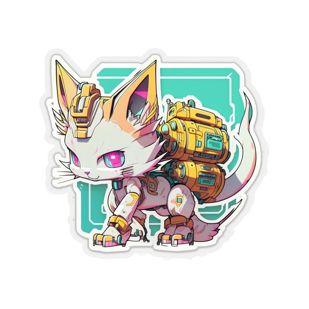Cyberpunk Robotic Cat Sticker - Etsy