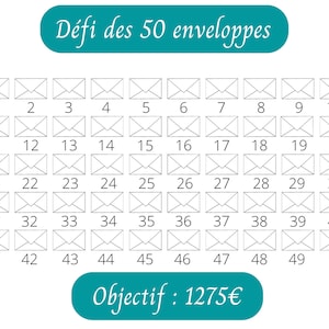 Challenge of the 50 envelopes - Budget challenge - 1275 euros savings - A5 format - PNG digital printing - Download only