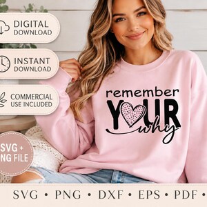 Ricorda il tuo perché SVG / Salute mentale / Amore per se stessi / Frase di incoraggiamento / Design per maglietta motivazionale / File di taglio Cricut