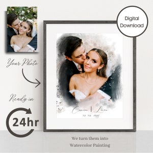 Watercolor Wedding Portrait Painting Digital Download Illustration Wedding Anniversary Gift for Her Gift for Wife Husband Keepsake Art Gift
