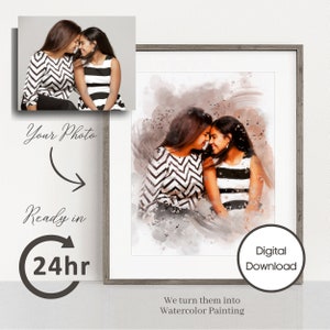 Custom Digital Download Gift for Mother Portrait Painting for Mothers Day Gift Personalized Wall Art Watercolor Painting Printable Photo Art