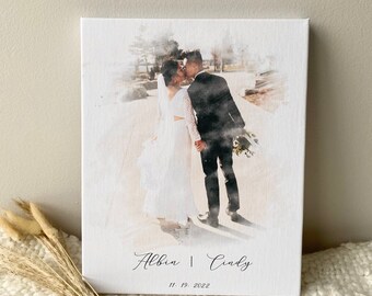 Pintura de foto Regalo de boda para seres queridos Regalo para padres Recién casados Ilustración Regalo para aniversario Decoración para el hogar Arte Boda personalizada