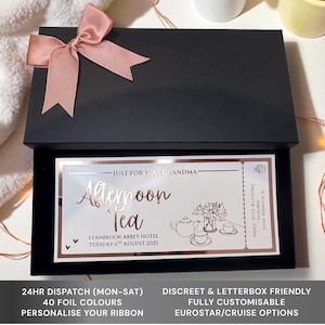 Afternoon Tea Voucher, Any Personalised Foil Ticket, Mother&#39;s Day, Luxury Keepsake Ticket, Surprise, Gift, Ritz, Grandma, Nan, Mother&#39;s Day