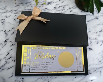 Billet d'or pour les vacances carte à gratter révéler carte d'embarquement avion destination pass faux vol feuille personnalisée chèque-cadeau de luxe poule enterrement de vie de jeune fille