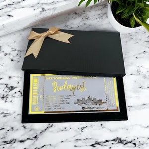 Budapest vacances avion destination pass faux billet d'avion personnalisé anniversaire personnalisé poule cadeau de luxe surprise révéler