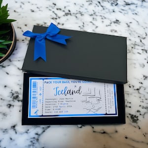 Faux billet d'avion pour les vacances aurores boréales d'Islande, cadeau de luxe personnalisé pour anniversaire d'anniversaire d'avion, bon cadeau surprise