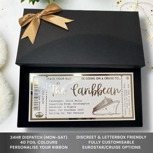 Cruise Holiday Plane Destination Pass Fake Flight Ticket Personalised Custom Birthday Anniversary Hen Luxury Gift Surprise Reveal Voucher