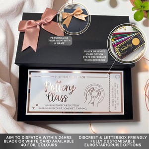 Pottery Class, Lessons, Art, Clay, Ceramic Personalised Foil Ticket, Luxury Keepsake, Surprise, Gift, Voucher, Birthday,
