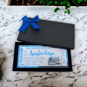 Amsterdam - Any Holiday Destination Pass Fake Flight Ticket Personalised Custom Birthday Anniversary Hen Luxury Gift Surprise Reveal Voucher