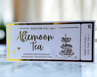 Afternoon Tea, Any Personalised Foil Ticket, Mother's Day, Luxury Keepsake Ticket, Surprise, Gift, Concert, Voucher,