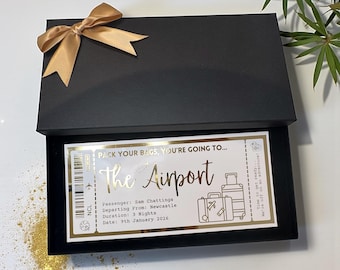 Secret Surprise Holiday Destination Pass Fake Flight Ticket, Any Reveal Personalised Foil Ticket, Luxury Keepsake, Gift, Voucher, Hen, Stag