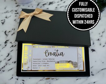 Croatia - Any Holiday Destination Boarding Pass Fake Flight Ticket Personalised Custom Birthday Anniversary Hen Gift Surprise Reveal Voucher