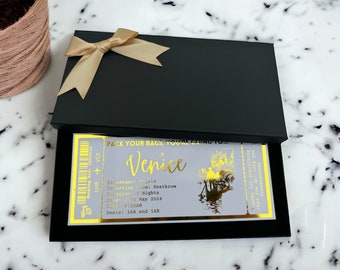 Venice Holiday Destination Pass Fake Flight Ticket, Personalised Custom Birthday Anniversary Hen Luxury Gift Surprise Reveal Voucher