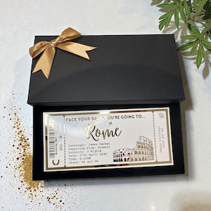 Rome Holiday Plane Destination Pass Fake Flight Ticket Personalised Custom Birthday Anniversary Hen Luxury Gift Surprise Reveal Voucher