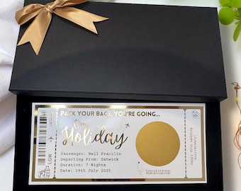 Holiday Golden Ticket Scratch Card Reveal Plane Boarding Pass Destination Pass Fake Flight Personalised Foil Luxury Gift Voucher Hen Stag Do