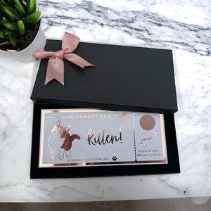 Carte à gratter chaton, que vous allez recevoir, faire-part de bébé en fourrure, révélation, surprise, souvenir, film de luxe, cadeau, cadeau, nous sommes