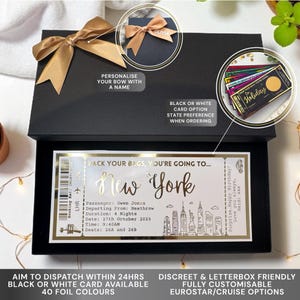 New York NYC Holiday Plane Destination Pass Fake Flight Ticket Personalised Custom Birthday Anniversary Luxury Gift Surprise Reveal Voucher