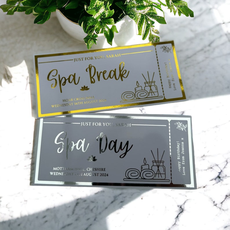 Spa Day Gift Any Personalised Foil Ticket, Mother's Day, Luxury Keepsake Ticket, Surprise, Gift, Concert, Voucher image 3