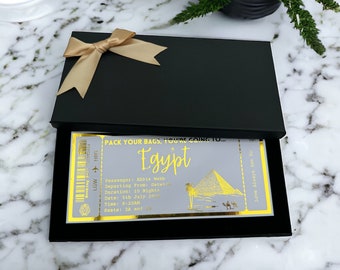 Egypt Pyramids Holiday Destination Pass Fake Flight Ticket, Personalised Custom Birthday Anniversary Hen Luxury Gift Surprise Reveal Voucher