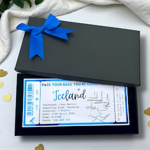 Iceland Northern Lights Holiday Destination Pass Fake Flight Ticket, Custom Birthday Anniversary Plane Luxury Gift Surprise Reveal Voucher