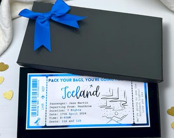 Iceland Northern Lights Holiday Destination Pass Fake Flight Ticket, Custom Birthday Anniversary Plane Luxury Gift Surprise Reveal Voucher