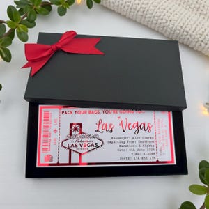 Las Vegas Holiday Plane Destination Pass Fake Flight Ticket Personalised Custom Birthday Anniversary Hen Luxury Gift Surprise Reveal Voucher
