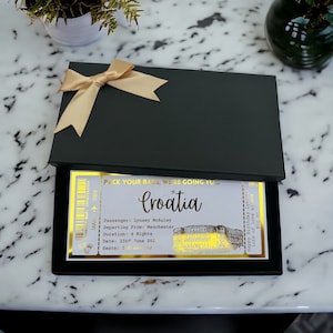 Croatie vacances avion destination pass faux billet d'avion personnalisé anniversaire personnalisé poule cadeau de luxe surprise révéler