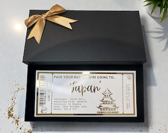 Japan Holiday Plane Destination Pass Fake Flight Ticket Personalised Custom Birthday Anniversary Hen Luxury Gift Surprise Reveal Voucher