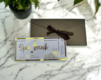 Spa Gift Any Personalised Foil Ticket, Mother's Day, Luxury Keepsake Ticket, Surprise, Gift, Concert, Voucher