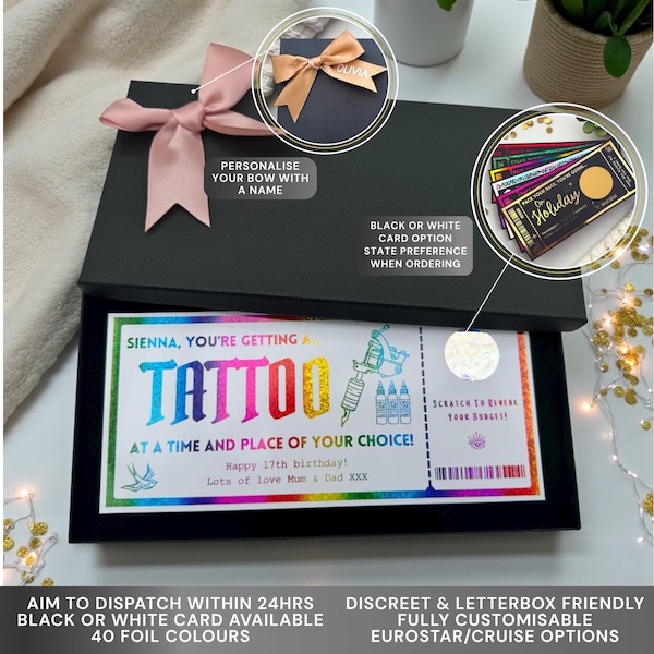 Tattoo Voucher, Any Personalised Foil Ticket, Holiday Boarding Pass, Luxury Keepsake Ticket, Surprise, Gift, Concert