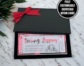 Driving Lessons, Learner Any Personalised Foil Ticket, Luxury Keepsake, Surprise, Gift, Voucher, 17 Birthday