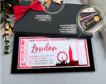 London Holiday Plane Destination Pass Fake Flight Ticket Personalised Custom Birthday Anniversary Hen Luxury Gift Surprise Reveal Voucher