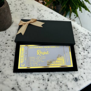 Rome vacances avion destination pass faux billet d'avion personnalisé anniversaire personnalisé poule cadeau de luxe surprise révéler