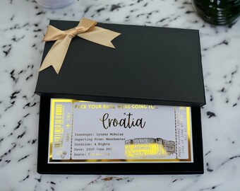 Croatia - Any Holiday Destination Pass Fake Flight Ticket, Personalised Custom Birthday Anniversary Hen Luxury Gift Surprise Reveal Voucher