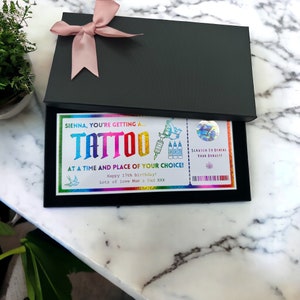 Bon de tatouage, n'importe quel billet en aluminium personnalisé, carte d'embarquement pour les fêtes, billet souvenir de luxe, surprise, cadeau, concert