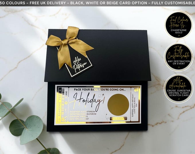 Holiday Golden Ticket Scratch Card Reveal Plane Boarding Pass Destination Pass Fake Flight Personalised Foil Luxury Gift Voucher Hen Stag Do