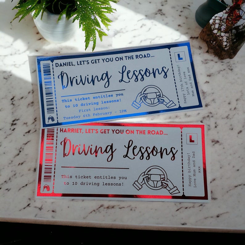 Driving Lessons, Learner Any Personalised Foil Ticket, Luxury Keepsake, Surprise, Gift, Voucher, 17 Birthday image 3